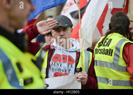 London, UK. 31. März 2017. Protestmarsch für Großbritannien, Marsch für Austritt, März gegen die Einwanderung von der South East Alliance. Bildnachweis: Matthew Chattle/Alamy Live-Nachrichten Stockfoto