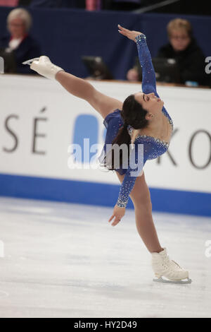 Helsinki. 31. März 2017. Gabrielle Daleman von Kanada führt während Damen Kür bei ISU Eiskunstlauf Weltmeisterschaften 2017 in Helsinki, Finnland am 31. März 2017. Daleman nahm den 3. Platz der Damen Eiskunstlauf mit 213,52 Punkten. Bildnachweis: Matti Matikainen/Xinhua/Alamy Live-Nachrichten Stockfoto