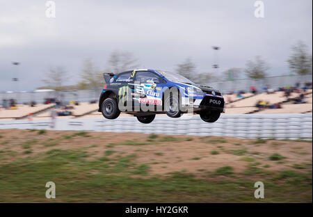 Barcelona, Spanien. 1. April 2017. Der Volkswagen Polo GTI Wagen von Johan Kristoffersson, in Aktion während der Runde 1 - Rallycross von Barcelona auf dem Circuit Catalunya. Bildnachweis: Pablo Guillen/Alamy Live-Nachrichten Stockfoto