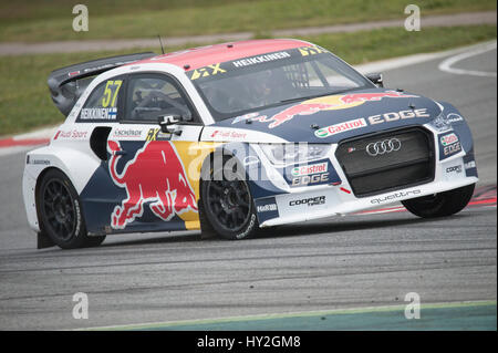 Barcelona, Spanien. 1. April 2017. Das Audi S1 Welt RX Auto angetrieben Toomas Heikkinen in Aktion während der Runde 1 - Rallycross von Barcelona auf dem Circuit Catalunya. Bildnachweis: Pablo Guillen/Alamy Live-Nachrichten Stockfoto