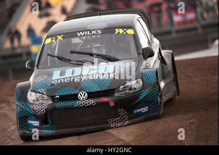 Barcelona, Spanien. 1. April 2017. Das Volkswagen Polo World RX Auto von Guy Wilks in Aktion während der Runde 1 - Rallycross von Barcelona an der Schaltung von Catalunya Credit: Pablo Guillen/Alamy Live News Stockfoto