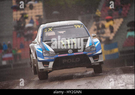 Barcelona, Spanien. 1. April 2017. Der Volkswagen Polo GTI Wagen von Johan Kristoffersson, in Aktion während der Runde 1 - Rallycross von Barcelona auf dem Circuit Catalunya. Bildnachweis: Pablo Guillen/Alamy Live-Nachrichten Stockfoto