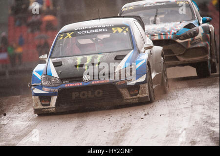 Barcelona, Spanien. 1. April 2017. Der Volkswagen Polo GTI Welt RX Wagen von Petter Solberg in Aktion während der Runde 1 - Rallycross von Barcelona auf dem Circuit Catalunya. Bildnachweis: Pablo Guillen/Alamy Live-Nachrichten Stockfoto