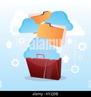 Offenen Aktentasche Papier Dokument Cloud Storage Datenbank Geschäftskonzept Stock Vektor