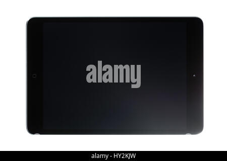 Black Touch Screen Tablet, mit schwarzem Bildschirm. Stockfoto