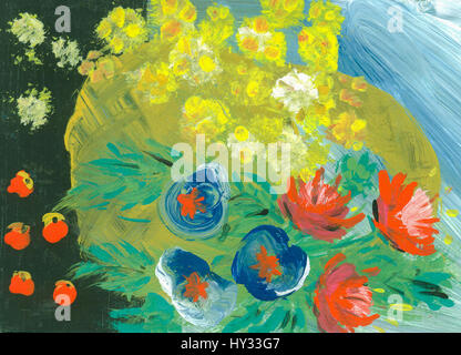 Blumen und Beeren abstrakten Hintergrund Gouache Stockfoto