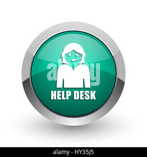 Schreibtisch Silber metallic Chrome Web-Design grün Runde Symbol "Internet" mit Schatten auf weißem Hintergrund zu helfen. Stockfoto