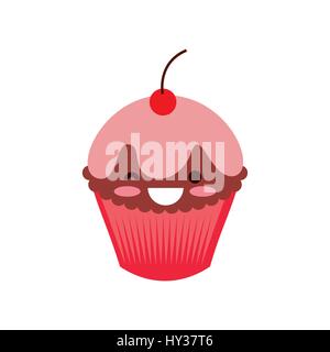 Kawaii-Cupcake-Symbol auf weißem Hintergrund. farbenfrohes Design. Vektor-illustration Stock Vektor