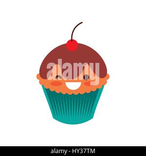 Kawaii-Cupcake-Symbol auf weißem Hintergrund. farbenfrohes Design. Vektor-illustration Stock Vektor