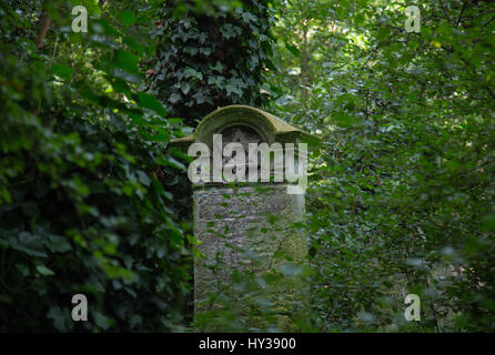 Grabstein einer jüdischen Person auf dem Abney Park Friedhof im Sommer in Stoke Newington, Nord-London Stockfoto