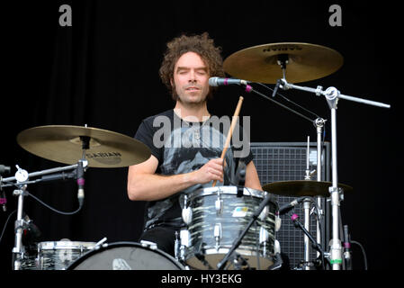 VALENCIA, Spanien - JUN 10: The Dandy Warhols (US-amerikanische Rock-Band) führen im Konzert beim Festival de Les Arts am 10. Juni 2016 in Valencia, Spanien. Stockfoto