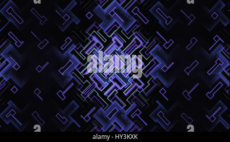Abstrakte Fraktal mit glühenden Schaltungen auf dunklem Hintergrund Stockfoto