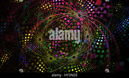 Abstrakte Fraktal Hintergrund mit bunten geschwungene Kacheln und Blumen mit Strahlen für Blütenblätter Stockfoto