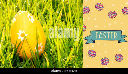 TE252 hndr easter frames mix 2 gegen orange Osterei in der Wiese Stockfoto