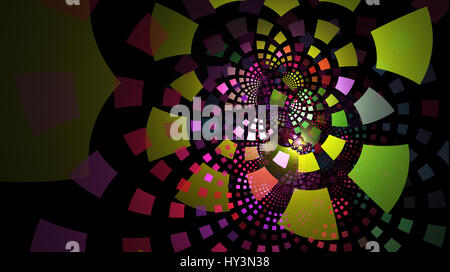 Fraktal-Fliesen in Neon-Farben, geschwungene in Schichten, einem abstrakten Hintergrund Stockfoto