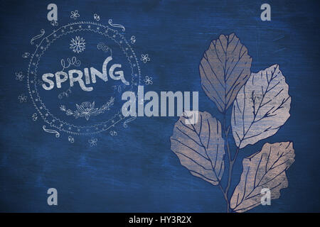 Frühling-Logo Hintergrund vor blauem Hintergrund Stockfoto