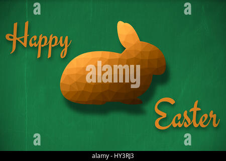 Happy Easter-Logo gegen Tafel mit textfreiraum auf Holzbrett Stockfoto