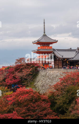 Pagode und Herbst Farbe Bäume im Kiyomizu-Dera-Tempel in Kyoto, Japan Stockfoto