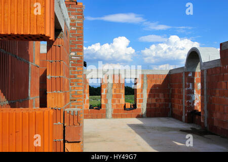 Aspiration, Blöcke, Ziegel, Gebäude, Baustelle, Bau, Baustelle, Hausbesitzer, Haus, Häuser, Leiter, neue Häuser, Grundstücke, Stockfoto