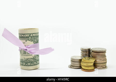 US-Dollar-Banknoten und Münzen. Business-Konzept Stockfoto