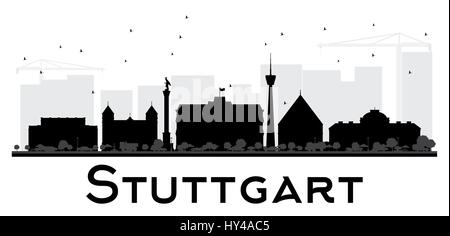 Stuttgart City Skyline schwarze und weiße Silhouette. Vector Illustration. einfache flache Konzept für Tourismus Präsentation, Banner, Plakat oder Website. Stock Vektor