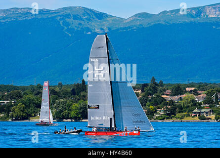 Segelboot SUI 5 Team Til Segeln am Genfersee, Bol d ' or Mirabaud Regatta, Genf, Schweiz Stockfoto