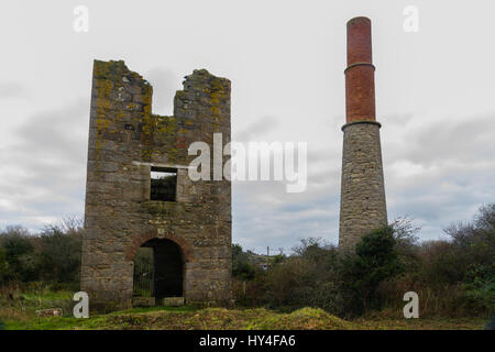 Zerstörten Strahl Motor Haus für große Arbeit Zinn, Kupfer und führen Mine. Godolphin, Cornwall, England, Vereinigtes Königreich. Stockfoto