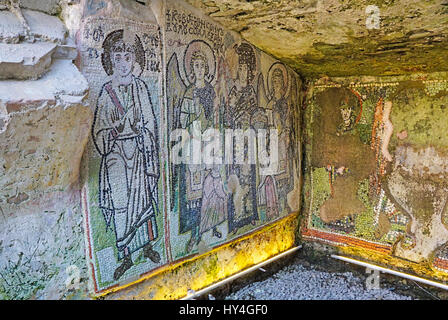 Mosaik an der Ausgrabungsstätte des römischen Amphitheater in Durres, Albanien. Stockfoto