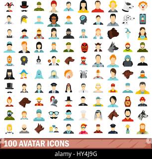 100 Avatar Icons set, flach Stil Stock Vektor