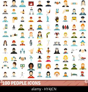 100 Personen Icons set, flach Stil Stock Vektor