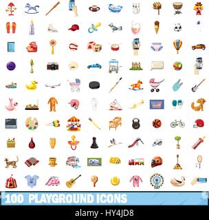 100 Spielplatz Icons set, cartoon-Stil Stock Vektor