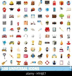 100 universal Icons Set, Cartoon-Stil Stock Vektor