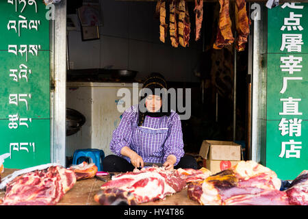 Lhasa, Altstadt, Metzger Stockfoto