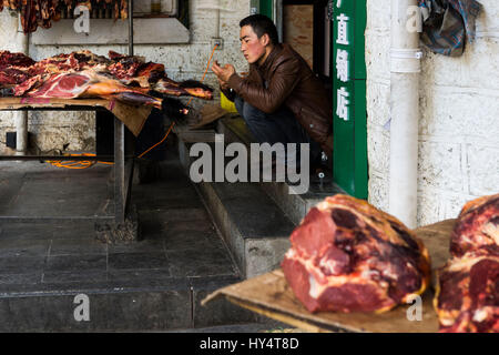 Lhasa, Altstadt, Metzger Stockfoto