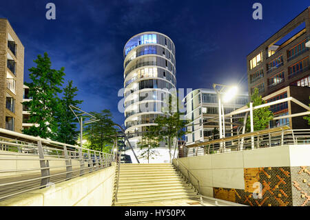 Wohnturm Oval in der kaiserlichen Kai im Hafen Stadt Hamburg, Deutschland, Europa, Wohnturm Oval bin Kaiserkai in der Hafencity von Hamburg, Stockfoto