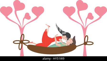 paar romantische entspannende Hängematte Bild Vektor Illustration Eps 10 Stock Vektor