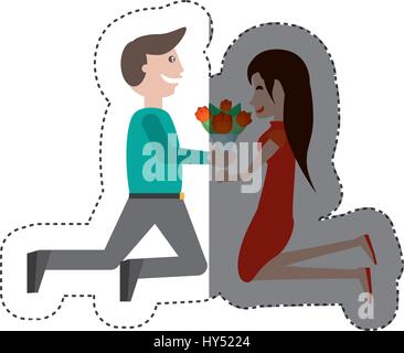 kniende paar Liebe mit Blumen Schatten Vektor Illustration Eps 10 Stock Vektor