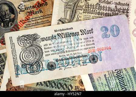 Alte deutsche Inflation Banknoten, Alte Deutsche Inflationen-Geldscheine Stockfoto