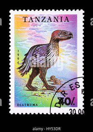 Briefmarke aus Tansania, die Darstellung eines diatruma Stockfoto