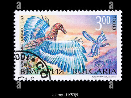 Briefmarke aus Bulgarien, die Darstellung eines Archaeopteryx Stockfoto