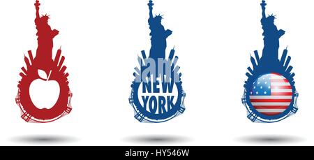 Skyline von New York mit Statue of Liberty Vektoren Serie Stock Vektor