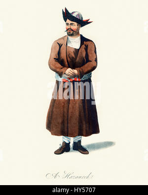 Vintage Farbe Gravur von 1819 zeigt einen afghanischen Mann Hezareh Stockfoto