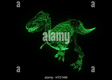 TRex Dinosaurierskelett im Hologramm Wireframe-Stil. Schönes 3D Rendering Stockfoto
