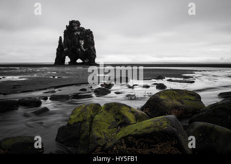 Angelegt von Hvítserkur, in Nordisland im bewölkten Tag Stockfoto