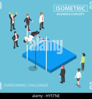Flache 3d isometrische Geschäftsmann tun den Stabhochsprung Geschäftskonzept Probleme und Hindernisse zu überwinden Stock Vektor