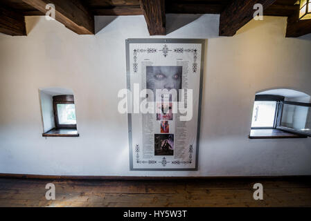 Dracula Legende im Schloss Bran in der Nähe von Bran, Rumänien, so genannte "Draculaschloss", Heimat der Titelfigur in Bram Stokers Roman "Dracula" Stockfoto