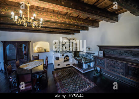 König Ferdinand Speisesaal im Schloss Bran, Rumänien, so genannte "Draculaschloss", Heimat der Titelfigur in Bram Stokers Roman "Dracula" Stockfoto