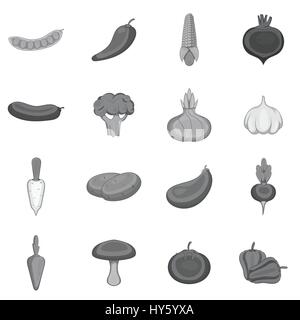 Pflanzlichen Icons set, grau Stil Monochrom Stock Vektor