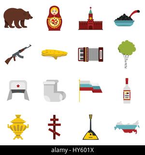 Russland-Symbole festlegen, flache Stil Stock Vektor