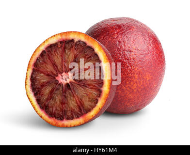 Schneiden Sie Blut rot orange Frucht auf weiße, Clipping-Pfad Stockfoto